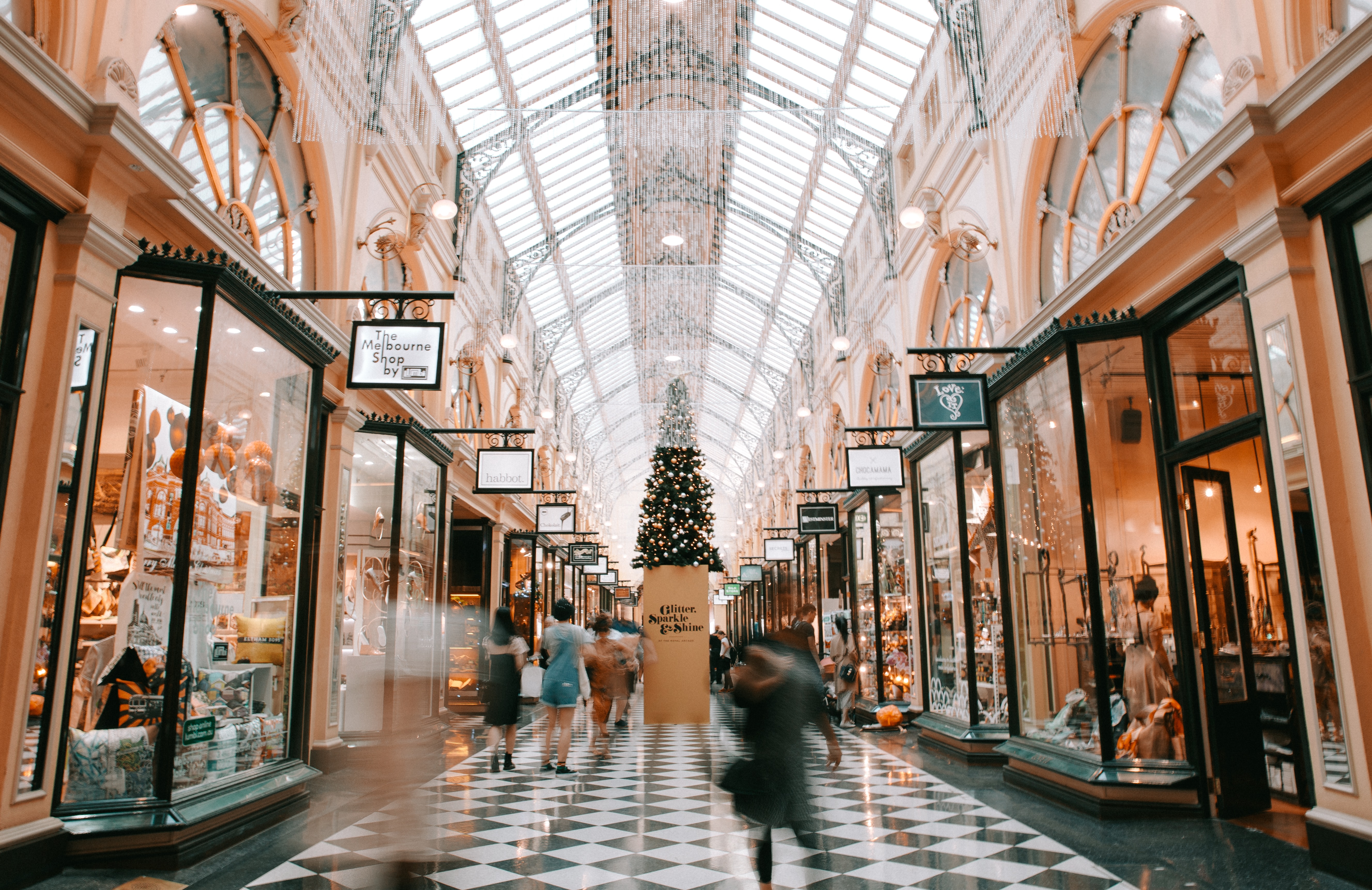 A busy shopping centre at christmas